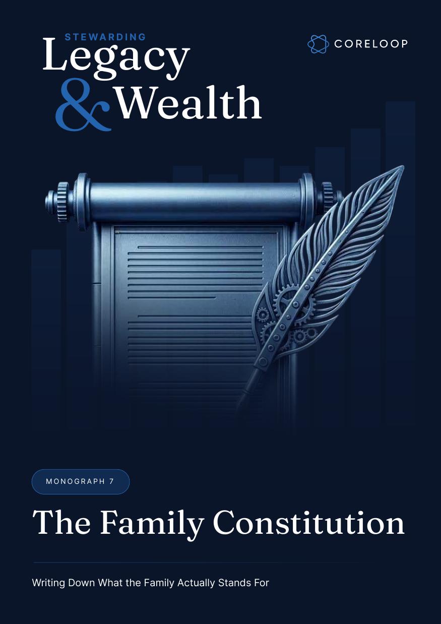 Navy cover of Stewarding Legacy & Wealth Monograph 7, The Family Constitution